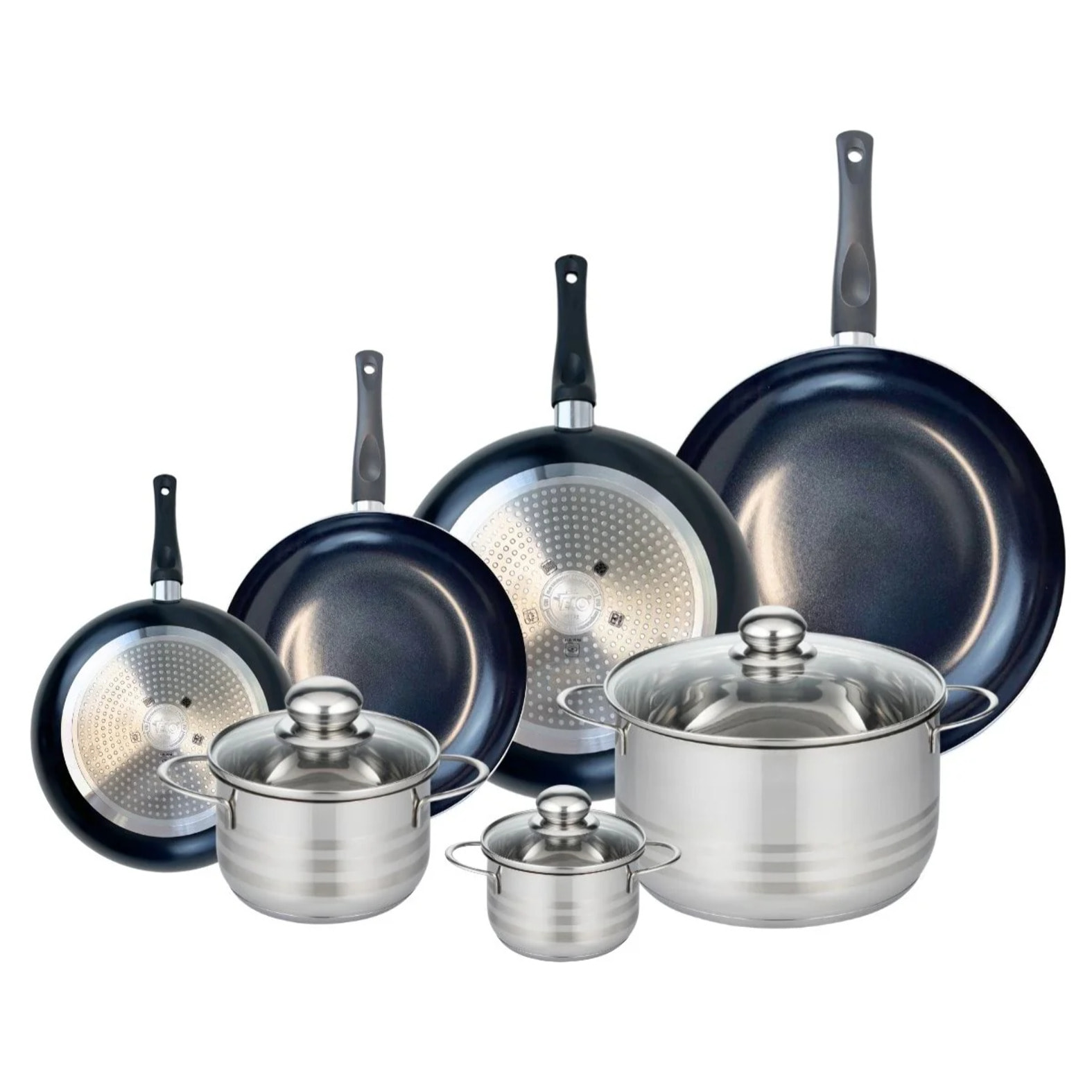 Ensemble de 4 Poêles de cuisson 20, 24, 28 et 32 cm et 3 faitouts 12, 16 et 24 cm Elo Prima Brillant