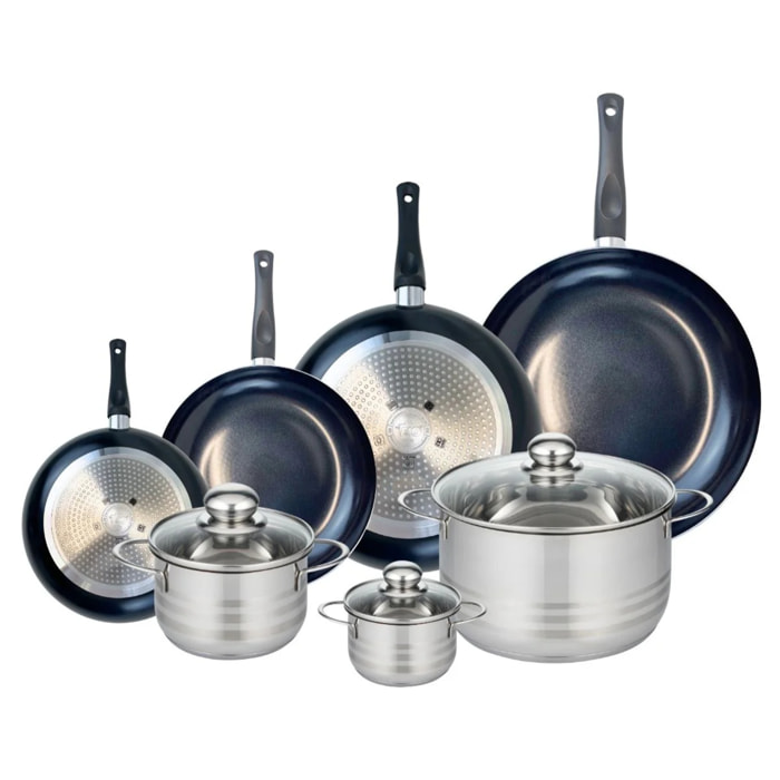 Ensemble de 4 Poêles de cuisson 20, 24, 28 et 32 cm et 3 faitouts 12, 16 et 24 cm Elo Prima Brillant