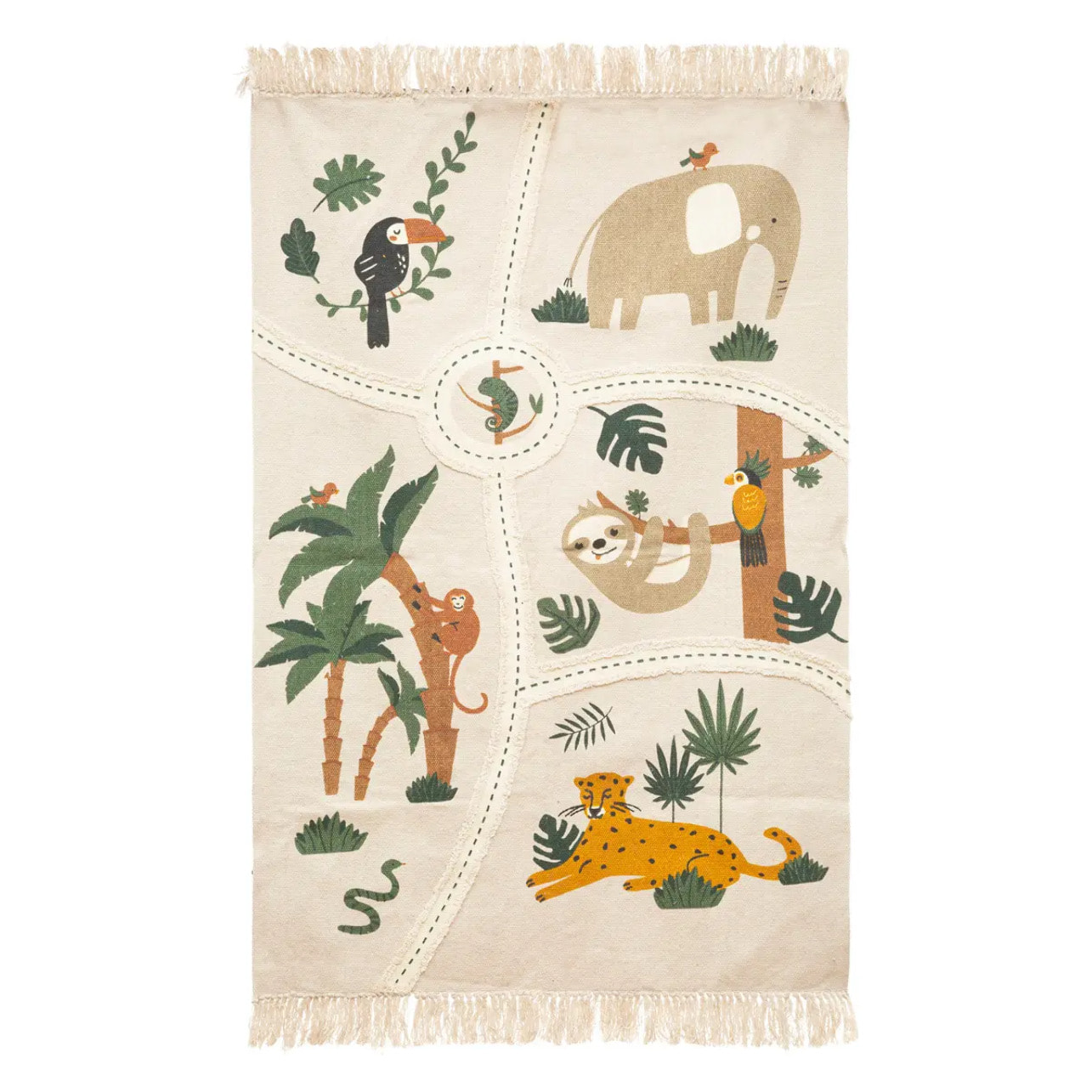 Tapis enfant "Jungle" - coton - L. 100 x P. 0 - 5 x H. 150 cm - 100x150 cm