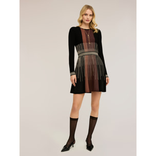 Motivi - Vestido flare de punto a rayas - Negro