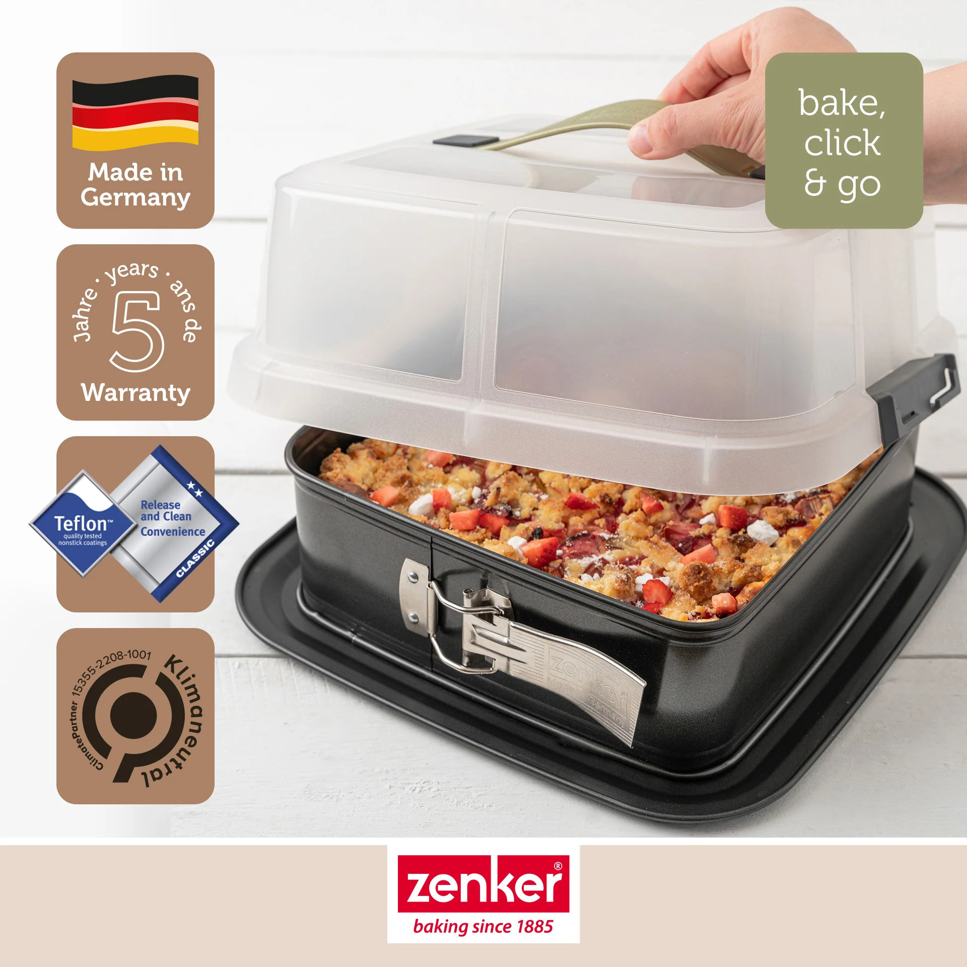 Ensemble de 2 Moules à charnière carré avec couvercle 23 cm Zenker Bake Click and Go