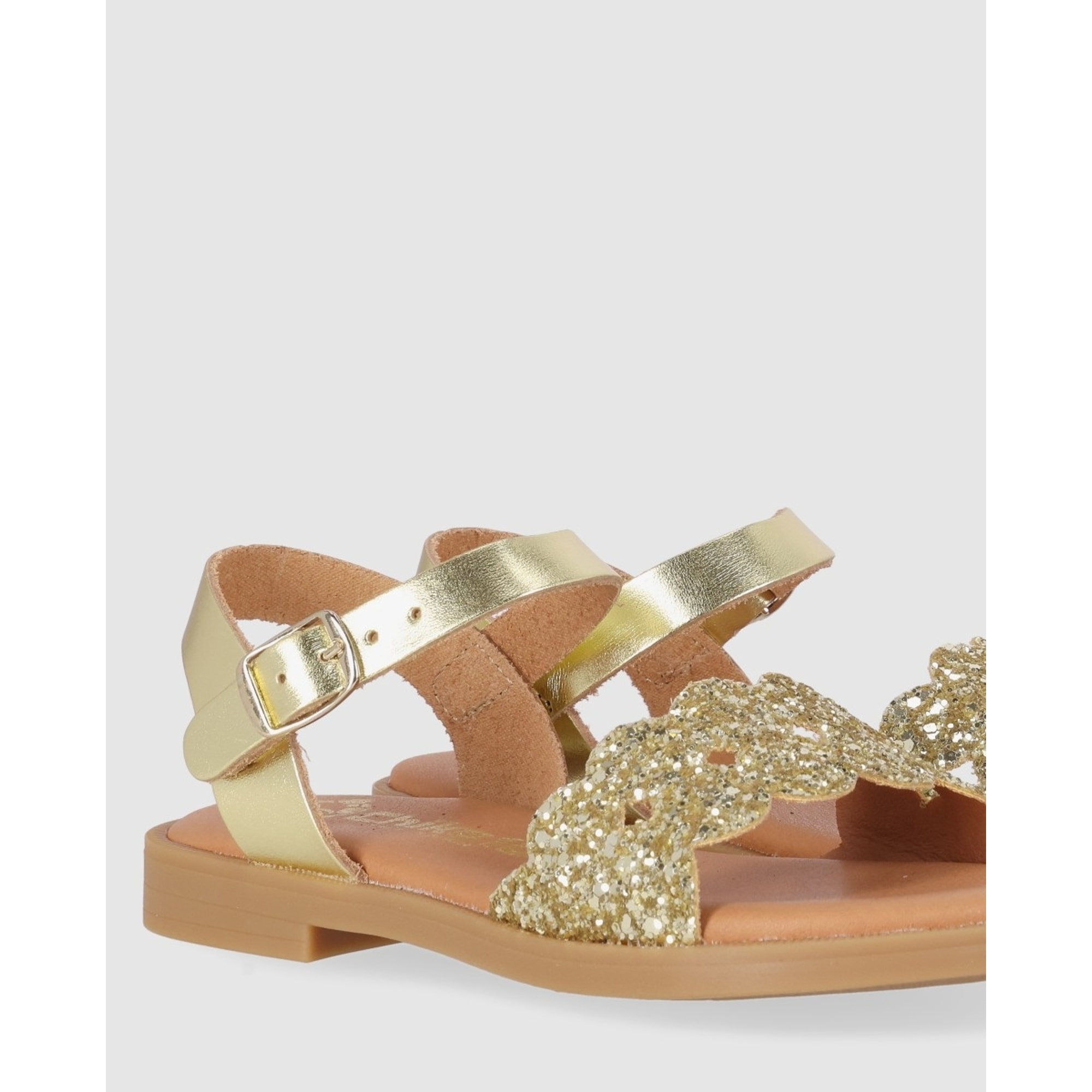 Sandalias de Piel - Oro - Tacón: Bajo