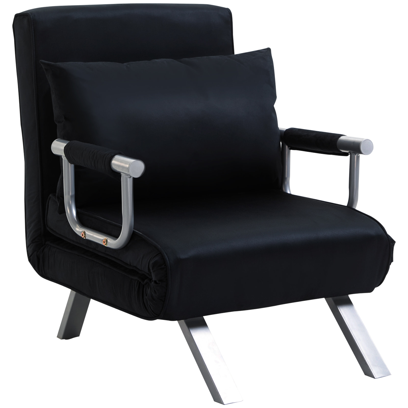 Fauteuil chauffeuse canapé-lit convertible 1 place déhoussable grand confort coussin pieds accoudoirs métal suède noir