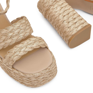 Sandalia de tacón Fresa en rafia tintada con cierre de pulsera