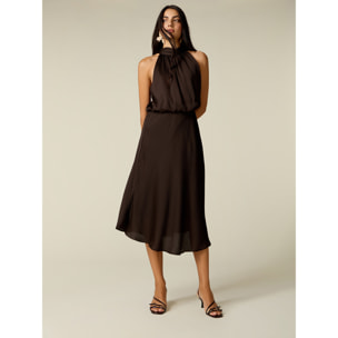 Oltre - Vestito midi halter neck in raso - Marrone