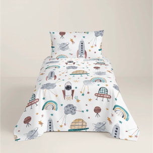 Juego de Sábanas Estampadas - Infantil - 100% Algodón - Incluye 1 Funda de Almohada + 1 Sábana Bajera - Rocket