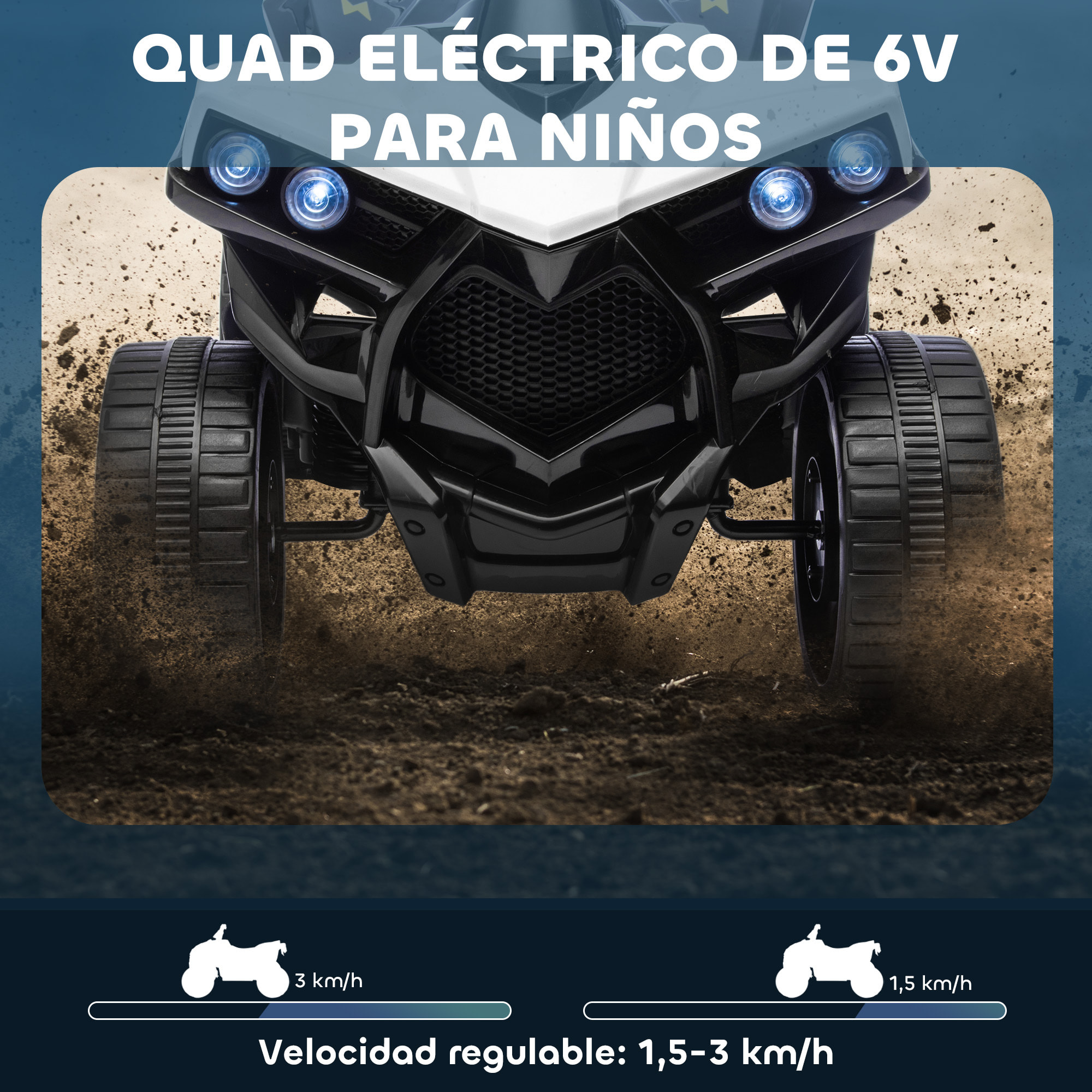 Quad Eléctrico para Niños 6 V, Quad para Niños de 37 a 72 Meses, Velocidad hasta 3â€¯km/h, con Faros y Música, Blanco