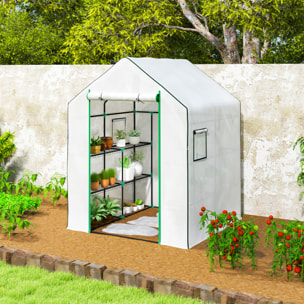 Invernadero de Exterior Invernadero Pequeño de 3 Niveles con 6 Estantes Puerta Enrollable Cubierta de PE y Marco de Acero para Cultivos Plantas Flores 140x143x190 cm Blanco