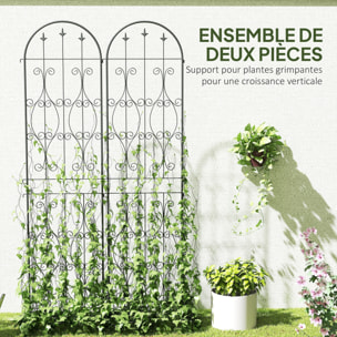 Treillis de jardin effet fer forgé pointe de fleur de lys  - 2 supports plantes grimpantes - 50 x 220 cm - métal époxy noir
