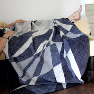 Plaid coton & autres fibres 470 g/m² motif jacquard bleu Nino bleu