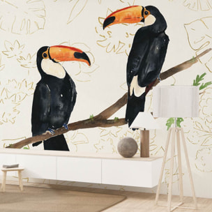 Papier peint exotique peinture murale deux toucans Intissé