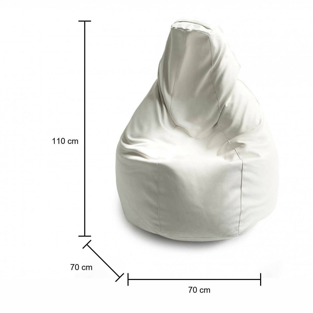 Pouf Annachiara, Pouf a sacco, 100% Made in Italy, Poltrona a sacco in ecopelle, Cm 70x70h110, Bianco