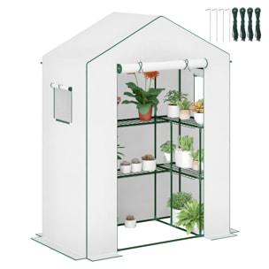 Invernadero de Exterior de 3 Niveles Invernadero de Jardín con Puerta Enrollable 2 Ventanas Estantes en Forma de U para Cultivo de Plantas en Terraza Patio 140x73x190 cm Blanco