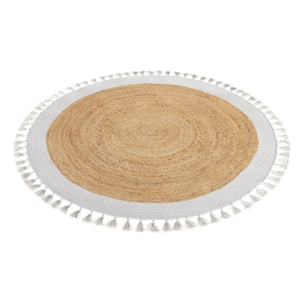 Tapis rond en jute naturel et blanc D120 cm - Anais