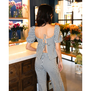 Blusa de mujer con cuadros vichy con mangas abullonadas