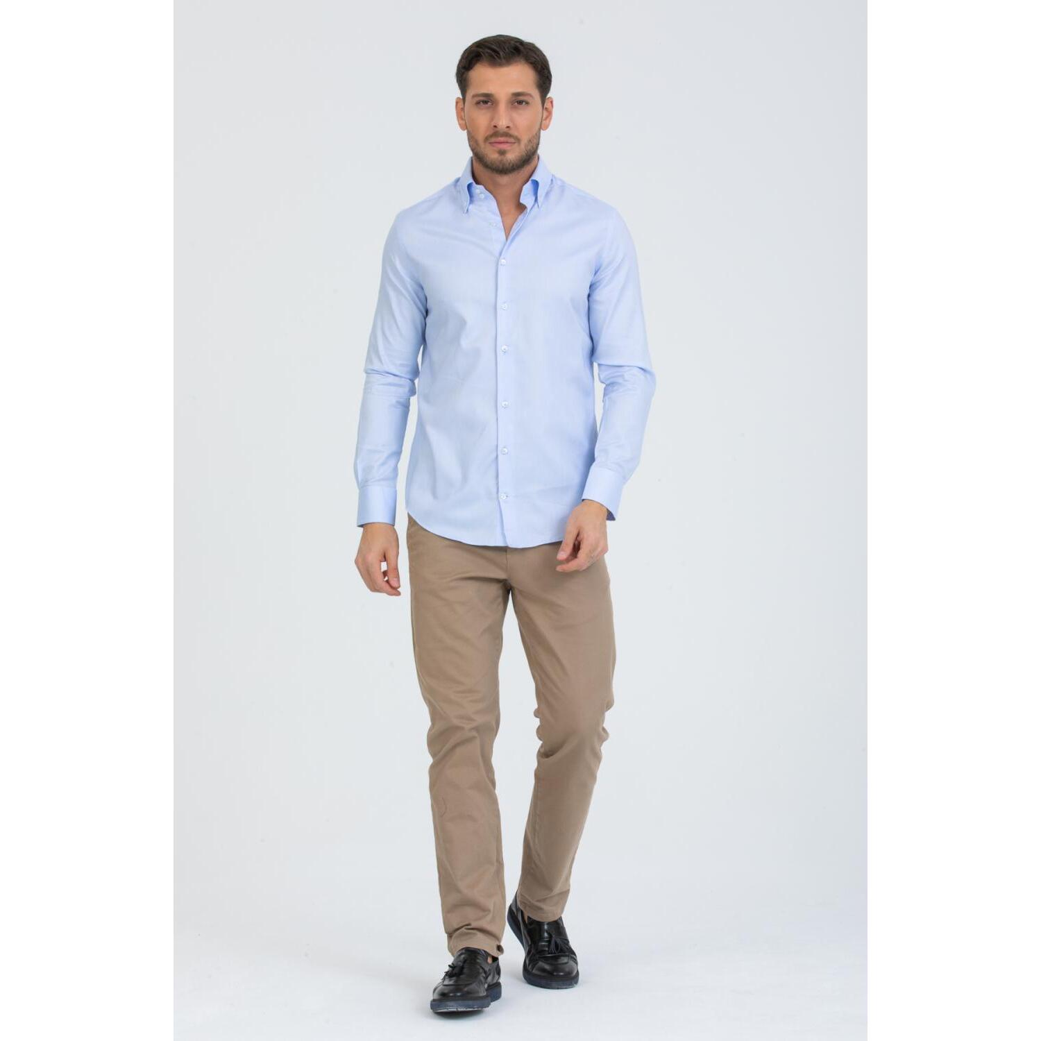 Camicia Uomo 2 Bottoni Button Down Slim Oxford unito Celeste