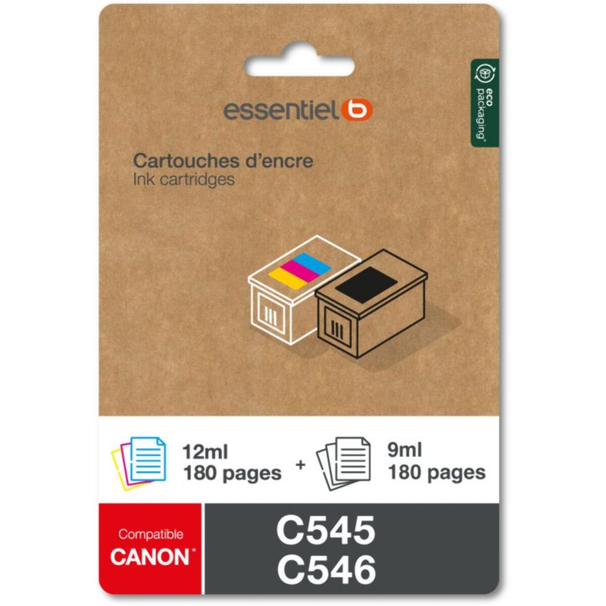 Cartouche d'encre ESSENTIELB C545/C546 Noir + 3 Couleurs