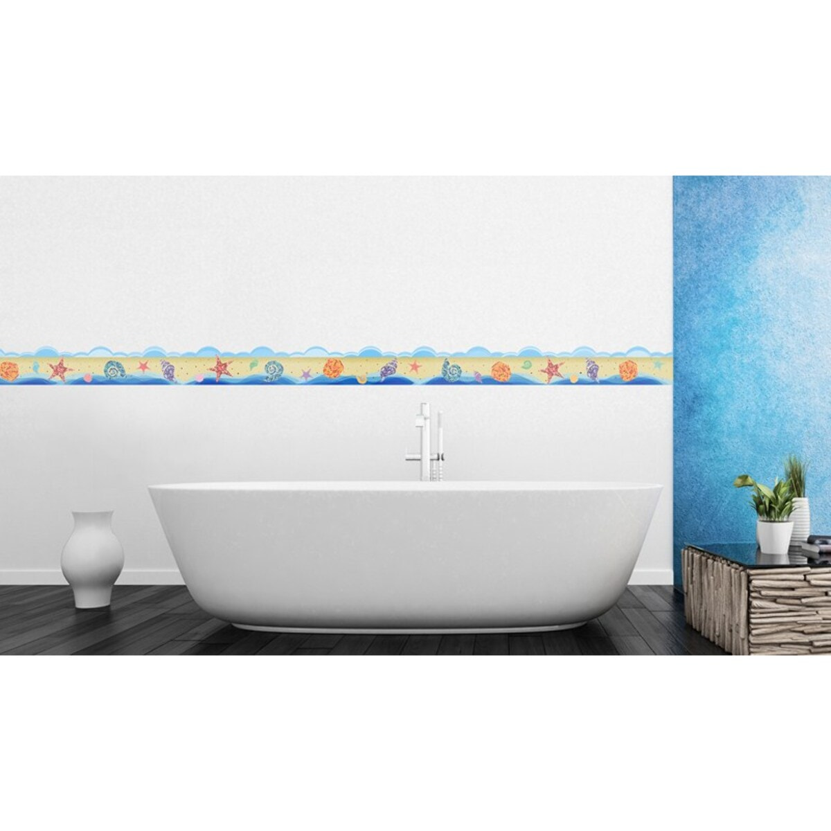 Stickers Muraux décoration adhésifs plage, mer et coquillages en frise