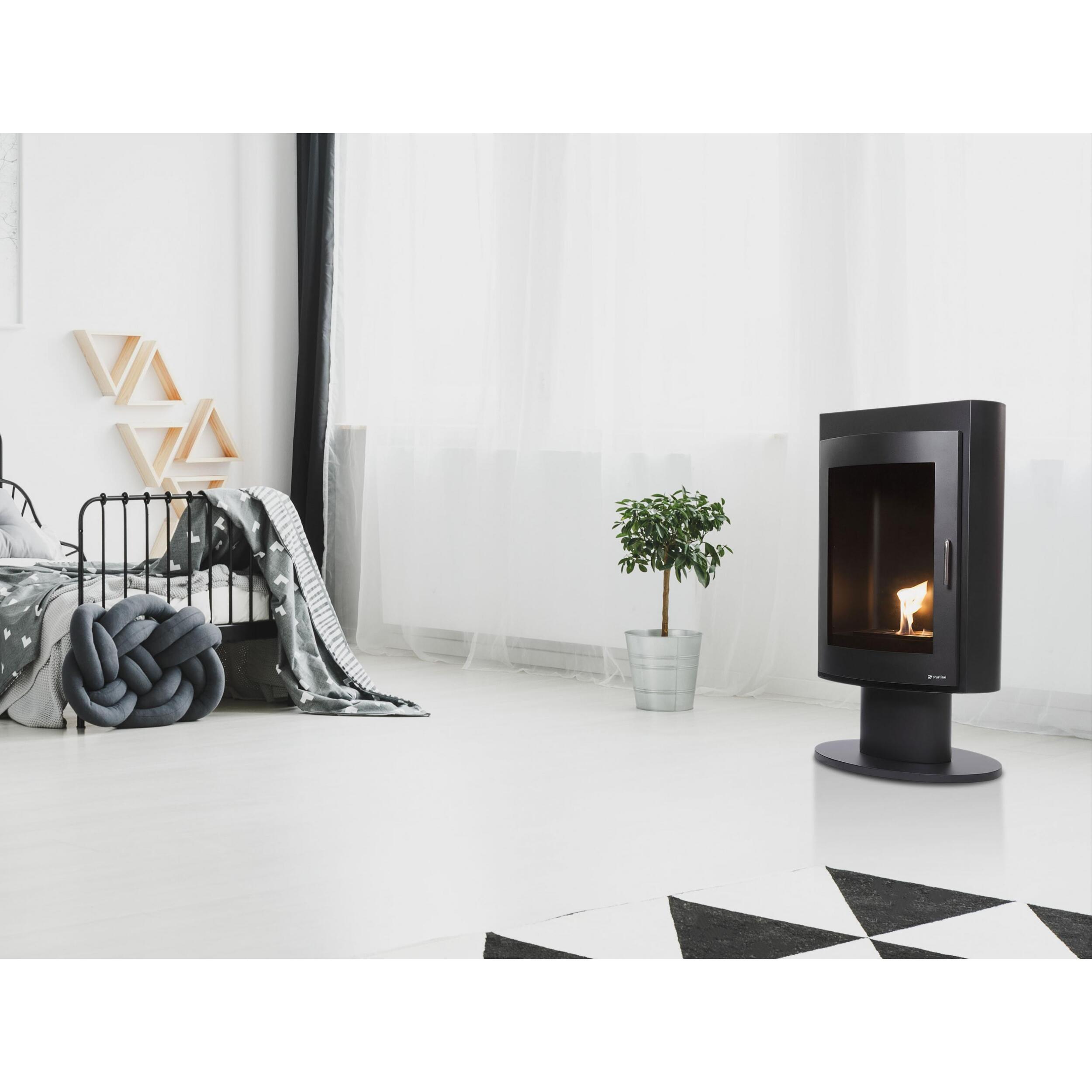Estufa de etanol en acero negro con puerta de cristal templado SILENUS B FLAME PURLINE