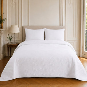 Couvre-lit matelassé réversible 100% polyester bicolore blanc - NAZIM