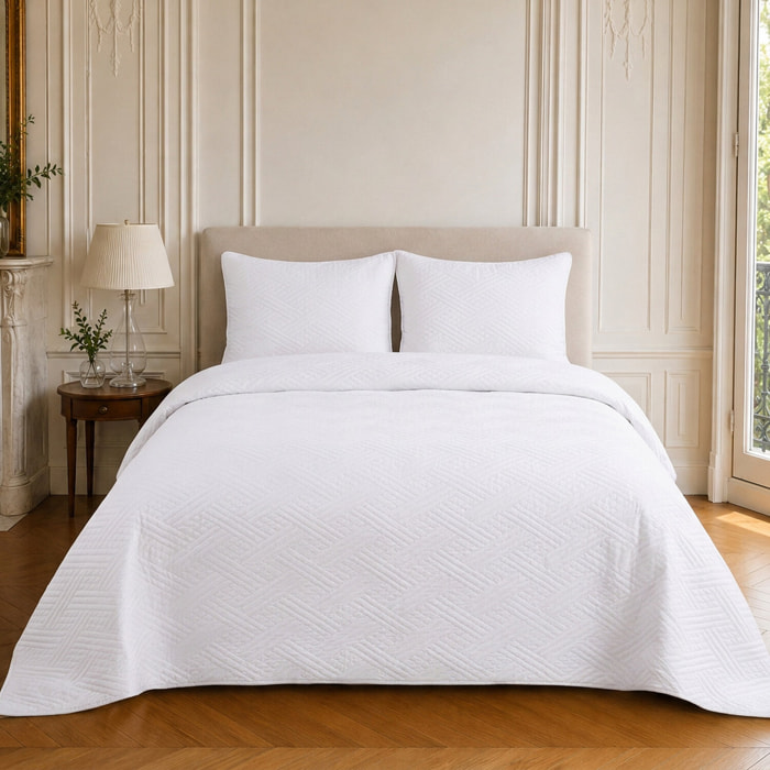 Couvre-lit matelassé réversible 100% polyester bicolore blanc - NAZIM