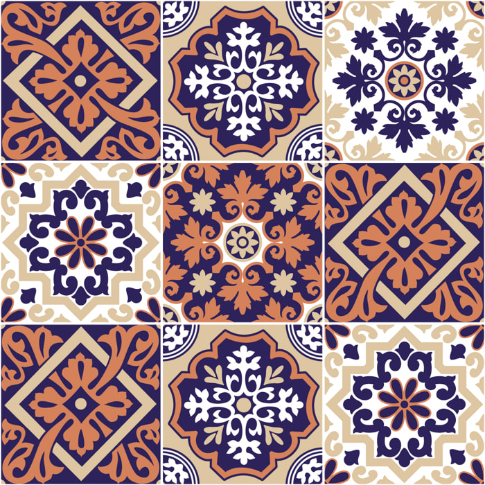 Stickers muraux - Sticker Mural Carrelage adhésif Cuisine Salle de Bain - 9 STICKERS CARRELAGES AZULEJOS ORNEMENT ARABESQUE