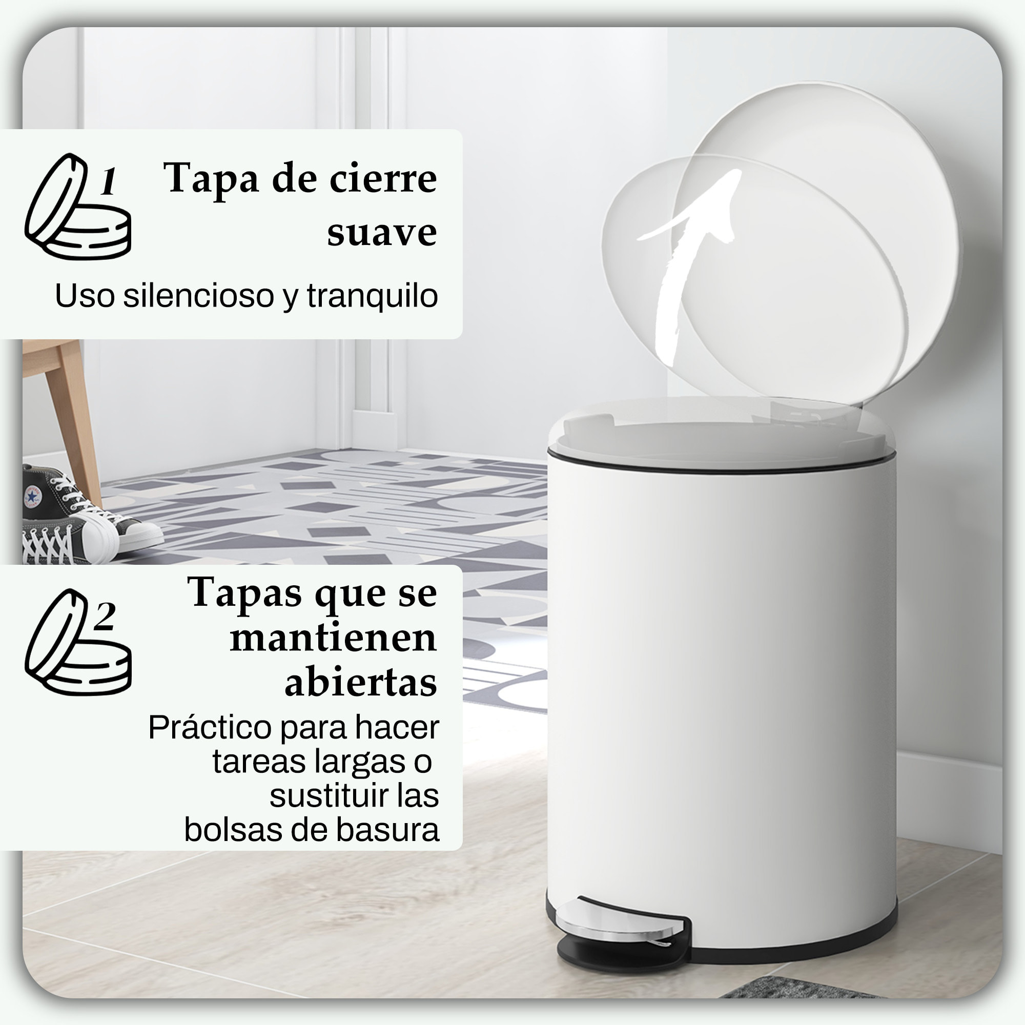 Cubo de Basura para Cocina 20L Papelera de Cocina con Pedal Tapa de Cierre Suave y Cubo Extraíble para Dormitorio Oficina Estudio Salón Crema