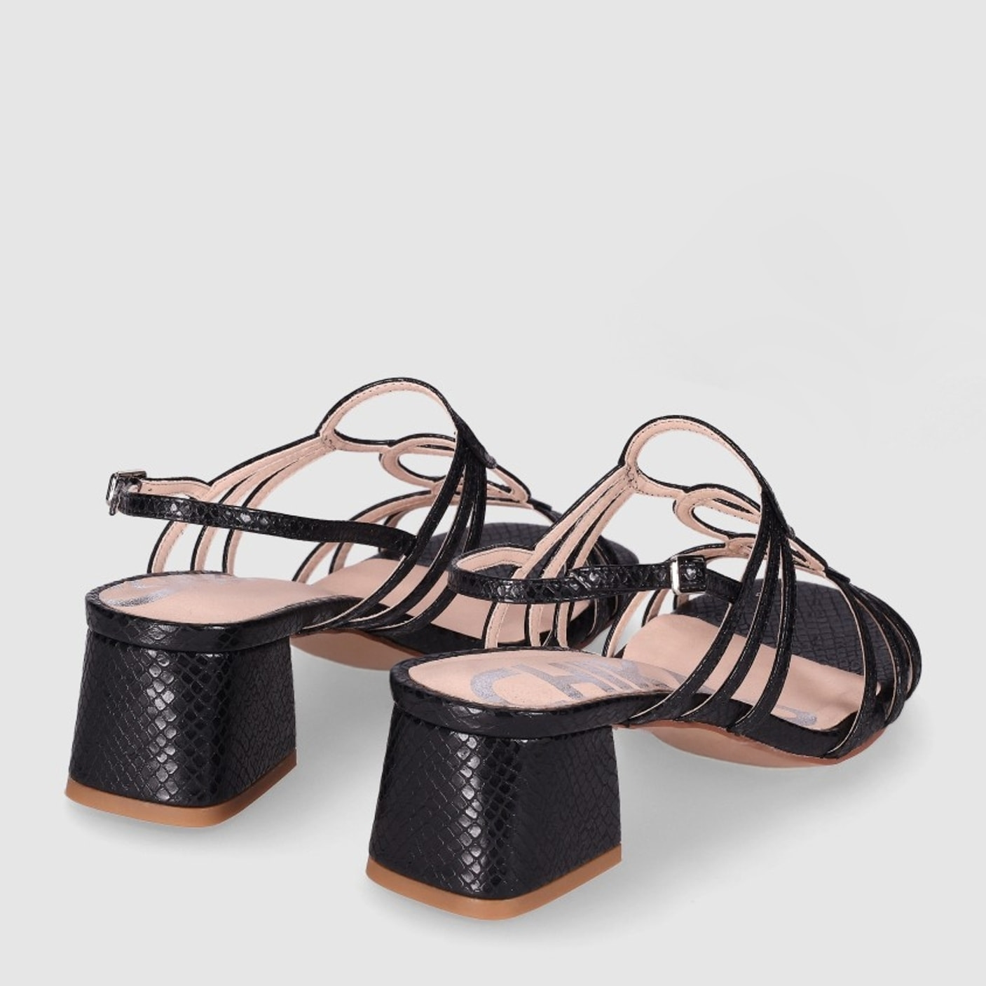 Sandalias de Piel Sintética - Negro - Tacón: 5 cm