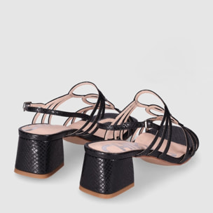 Sandalias de Piel Sintética - Negro - Tacón: 5 cm