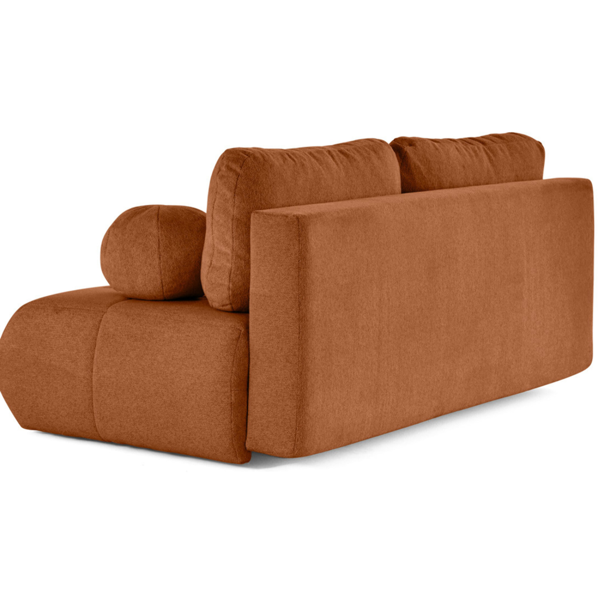 Bowie - canapé 3 places convertible coffre + coussin rond inclus en tissu texturé - Terracotta