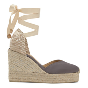 Alpargata de cuña Chiara en raso con doble plataforma y cierre de cintas