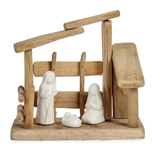 Presepe in legno con 3 statuine.