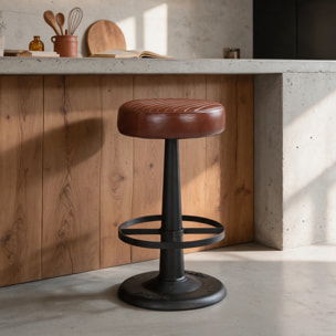 Tabouret pour îlot central 65 cm en cuir de buffle marron foncé - Lucien