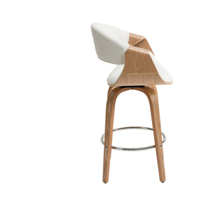 Tabouret de bar design blanc et bois clair 68 cm ARAMIS