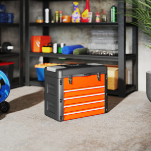 Boîte à outils 4 tiroirs plateau amovible 2 boites visserie acier PP noir orange