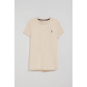 Maglietta beige a maniche corte con logo Rigby Go ricamato