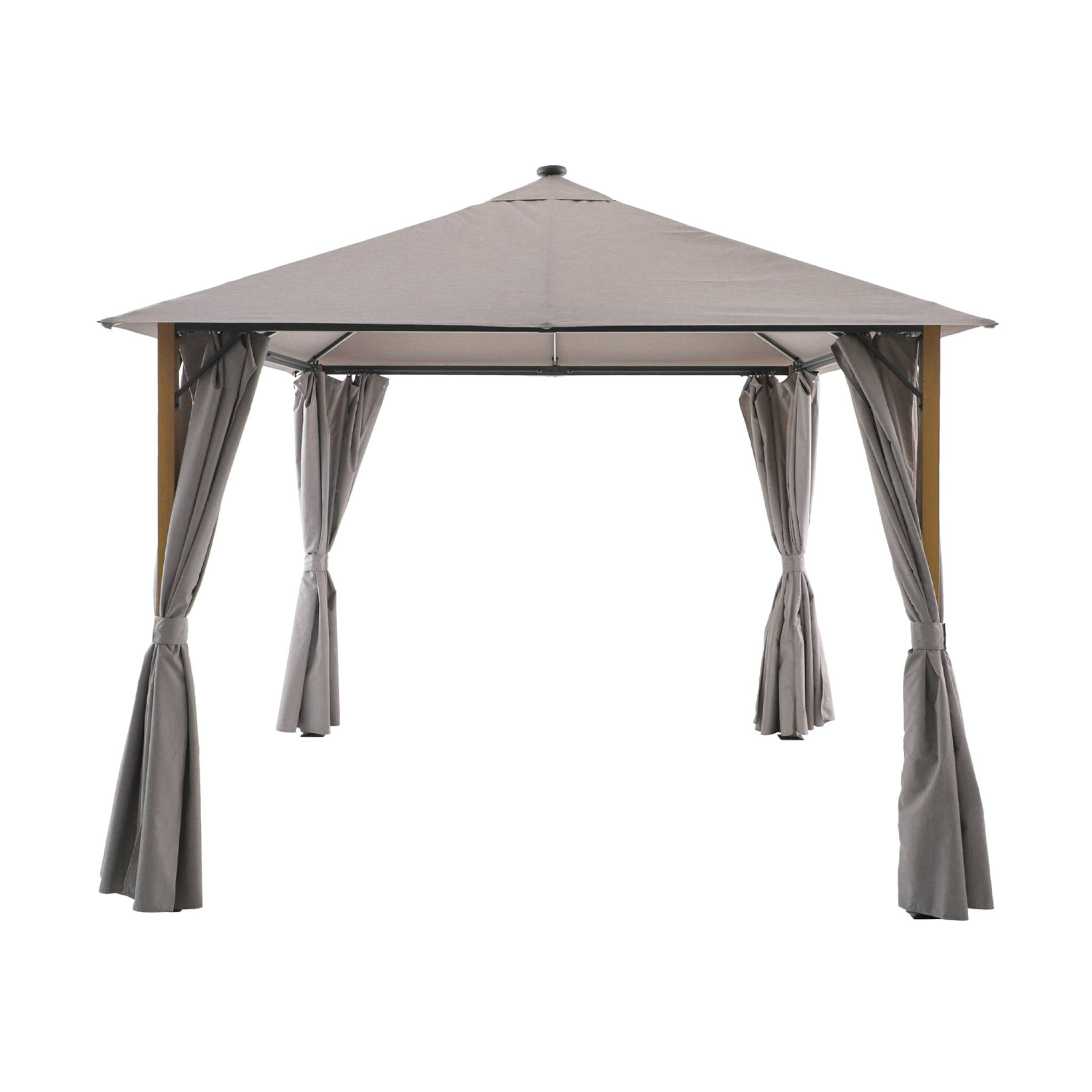 Tonnelle 3x3m aluminium effet bois avec rideaux et led  VELUNA