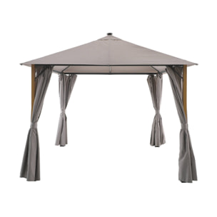 Tonnelle 3x3m aluminium effet bois avec rideaux et led  VELUNA
