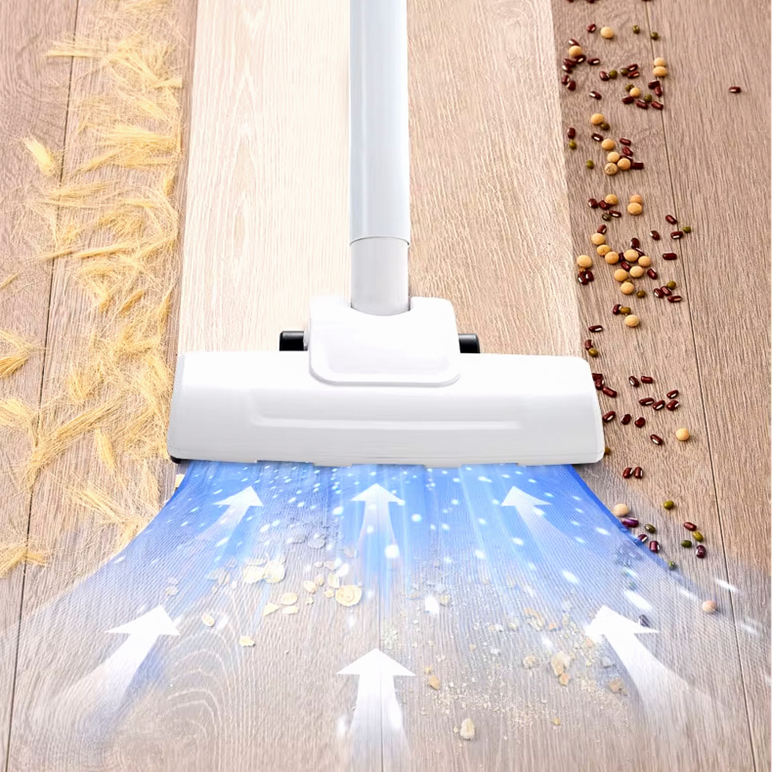 Aspirapolvere a mano multifunzione con 50W e diverse teste.