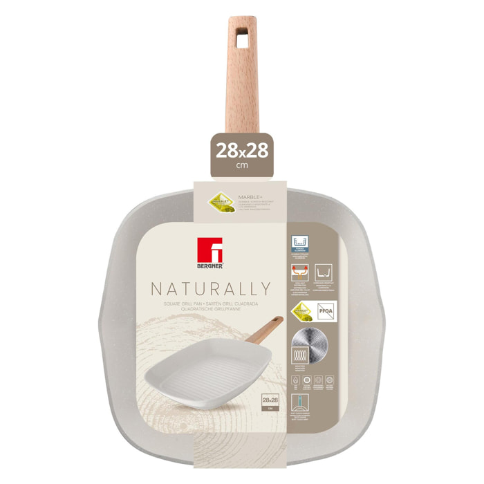 Sartén Grill Cuadrada 28x28cm en aluminio fojado en color Blanco