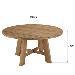 KALLY - Table à manger de jardin ronde 150x150cm teck recyclé