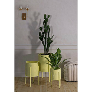 Set di 3 portavasi Cisterna, Complemento d'arredo, Articolo decorativo, Accessorio d'arredo, 36x36 h57 cm, Giallo