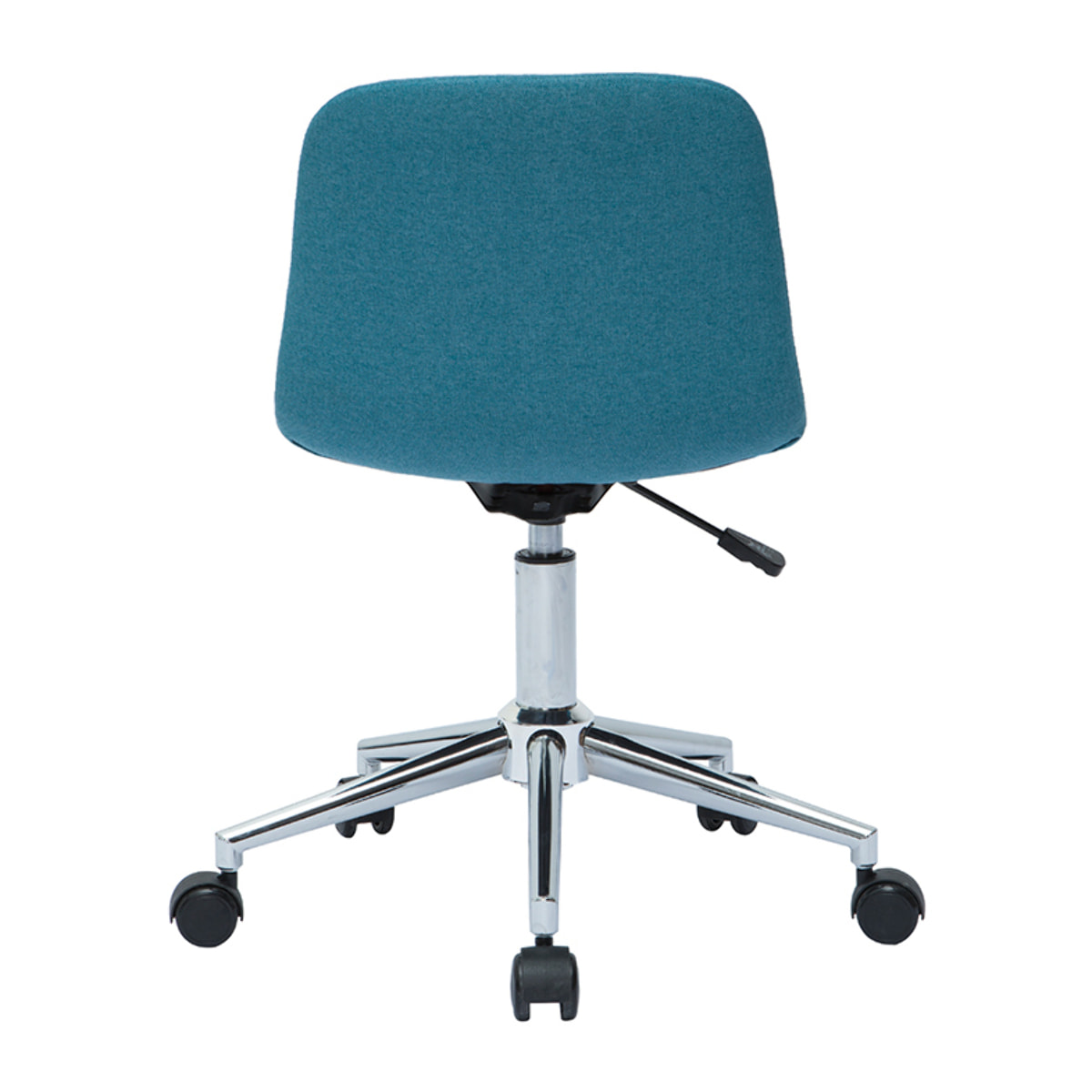 Chaise de bureau à roulettes design en tissu bleu canard et acier chromé SAURY