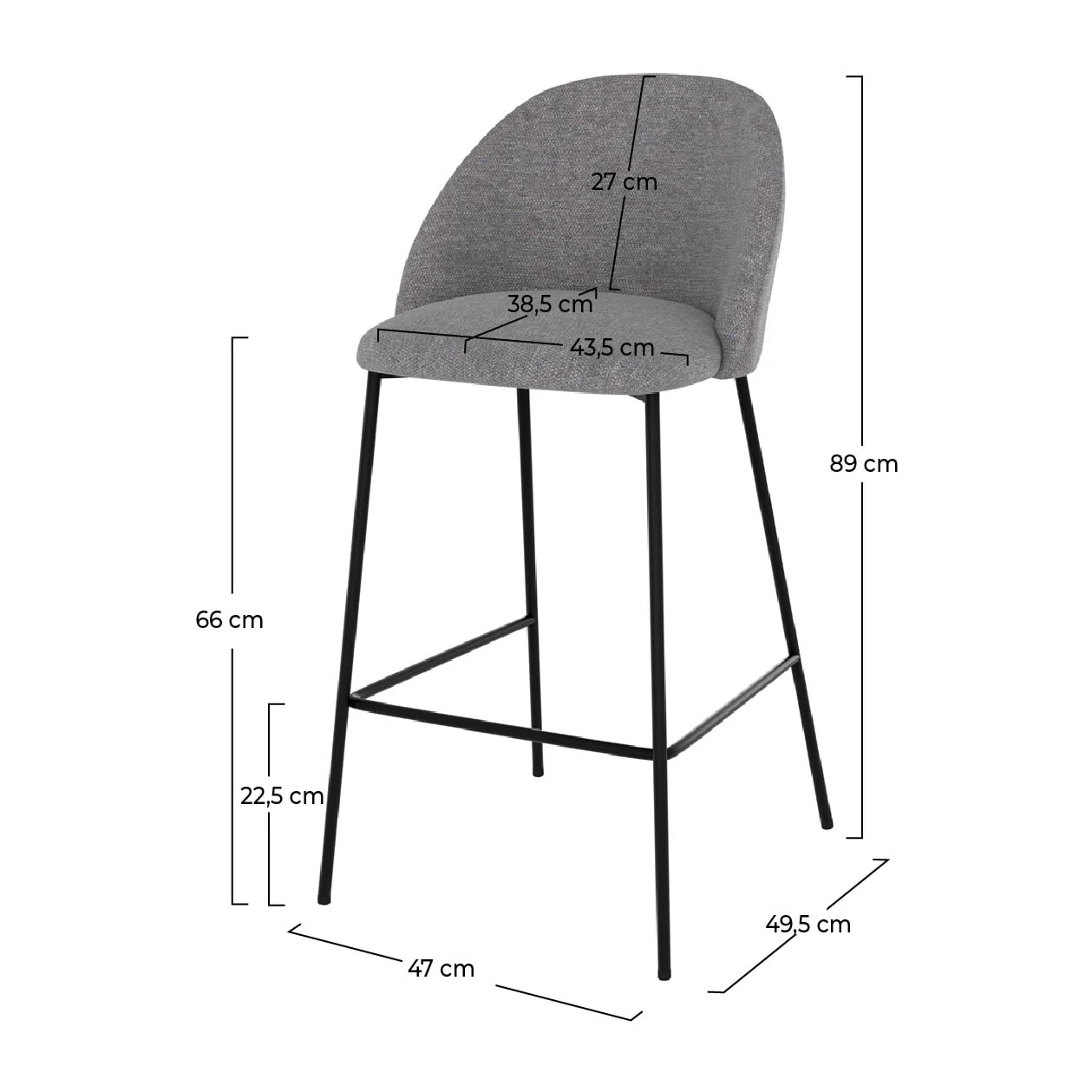 Lot de 2 chaises pour îlot central 66 cm en tissu chiné gris foncé - Karl