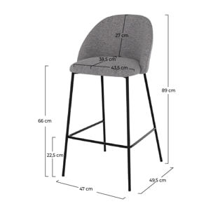 Lot de 2 chaises pour îlot central 66 cm en tissu chiné gris foncé - Karl