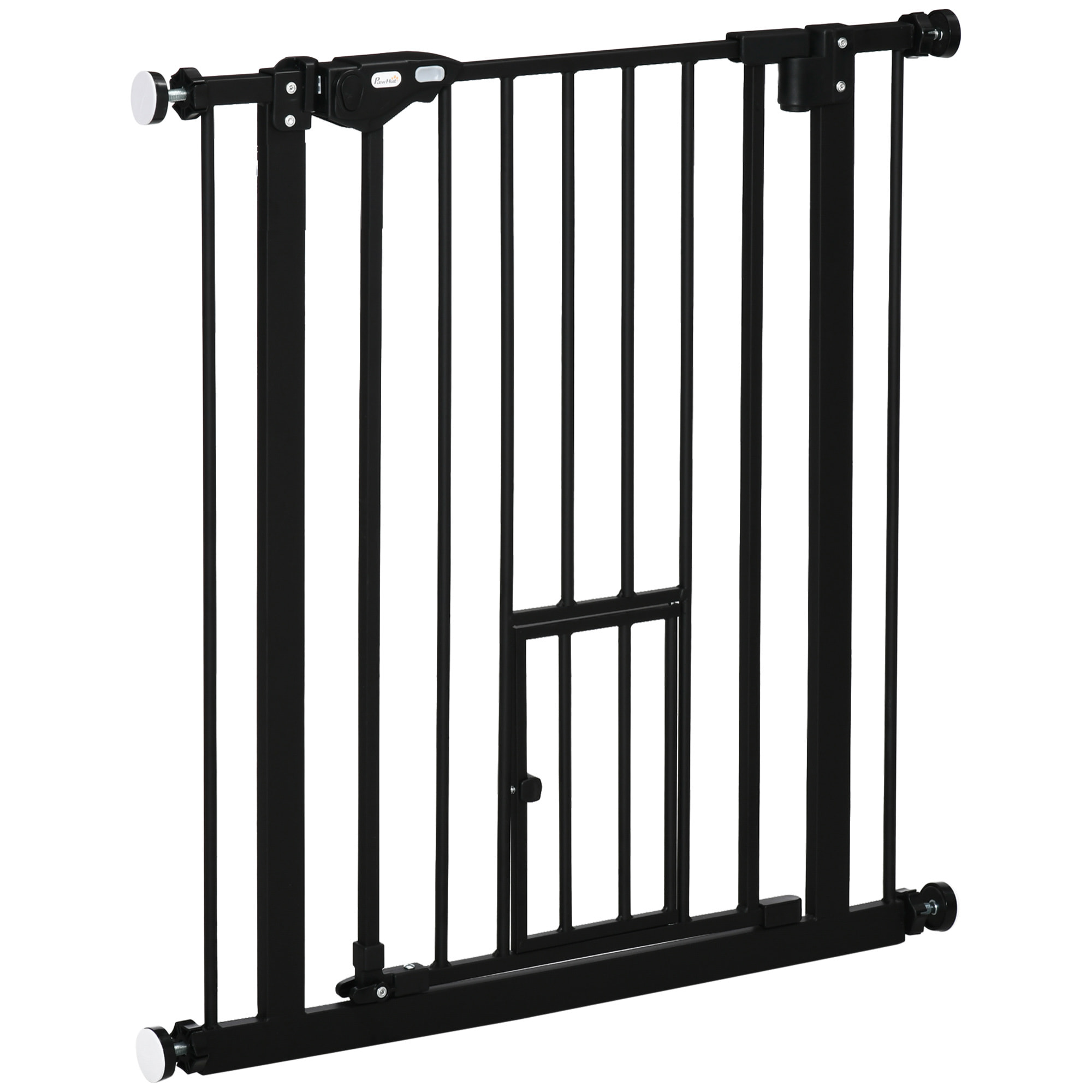 Barrera de Seguridad para Perros Barrera para Mascotas Extensible con Puerta Pequeño Cierre Automático y Sistema de Doble Bloqueo para Puerta Pasillo Escalera 74-80x76,2 cm Negro