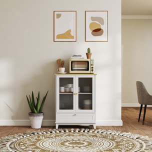 Aparador de 2 Puertas de Vidrio Aparador de Salón con Cajón y Estante Ajustable Mueble Aparador de Dormitorio Sala de Estar 68x35x85 cm Blanco y Roble