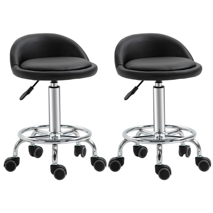 Lot de 2 tabourets de travail massage réglables - dossier ergonomique - acier chromé PU noir