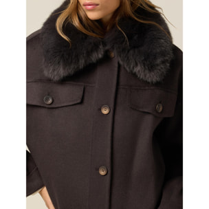 Oltre - Cappotto corto misto lana con collo peloso - Marrone