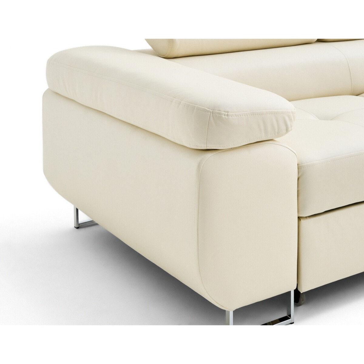 Zaria - canapé d'angle droit 5 places convertible avec coffre et têtières en simili - Beige